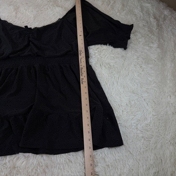 Torrid 5XL Black Eyelet Peplum Babydoll Top Smocked Blouse Plus Size NWT New Y2K - Picture 7 of 15